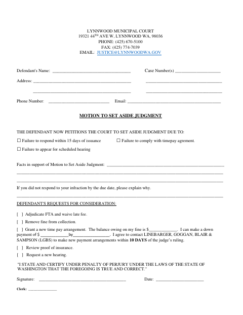 First page of the Motion to Set Aside Judgment