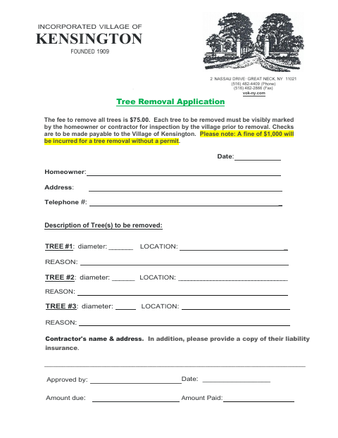 First page of the Tree Removal Application
