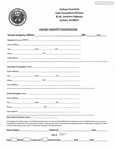 First page of the Vacant Property Registration Form