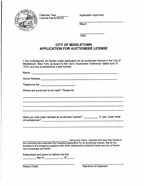 First page of the Auctioneer License Application