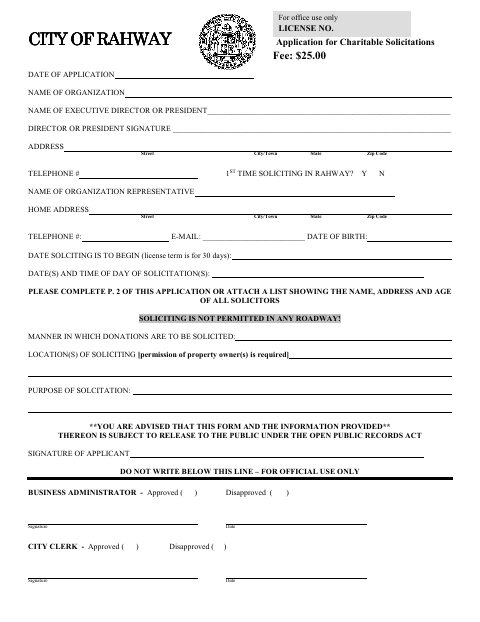 First page of the Application for Charitable Solicitations