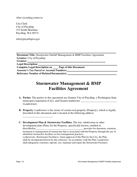 First page of the Stormwater Management & BMP Facilities Agreement
