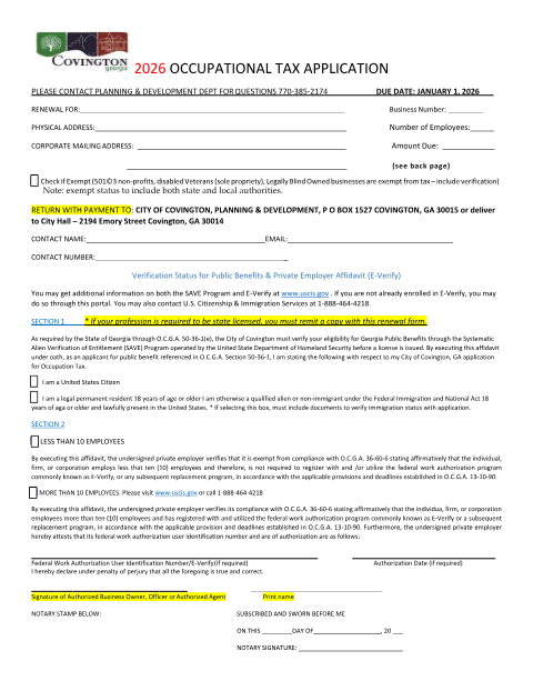First page of the Occupational Tax Renewal Form