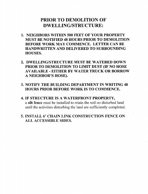 First page of the Demolition Permit Application