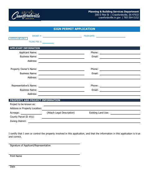 First page of the Sign Permit Application