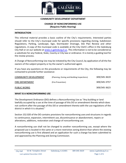 First page of the Change of Nonconforming Use Application