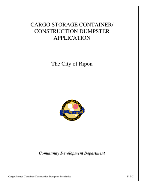 First page of the Cargo Storage Container-Construction Dumpster Permit