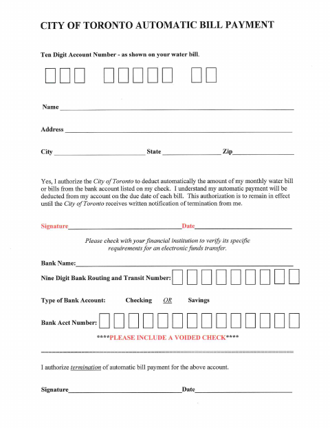 First page of the Automatic Bill Payment