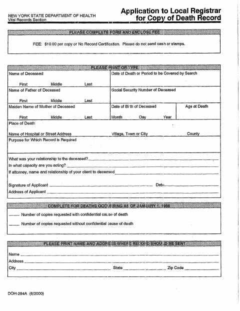 First page of the Application for Copy of Death Certificate