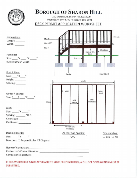 First page of the Deck Permit Application Worksheet