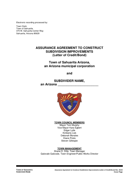 First page of the Subdivision Improvements Assurance Agreement