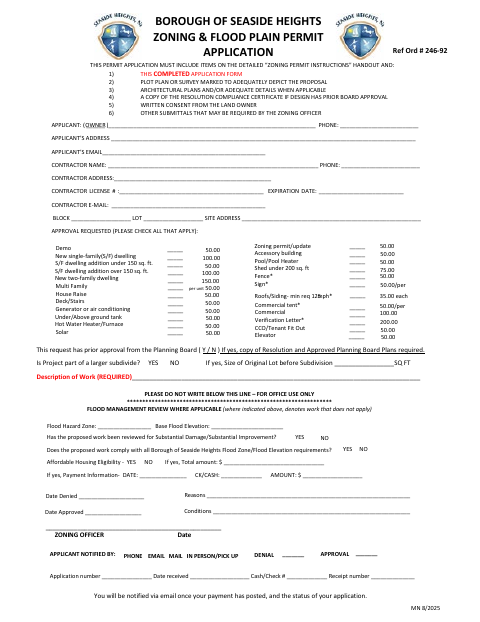 First page of the Zoning & Flood Plain Permit Application
