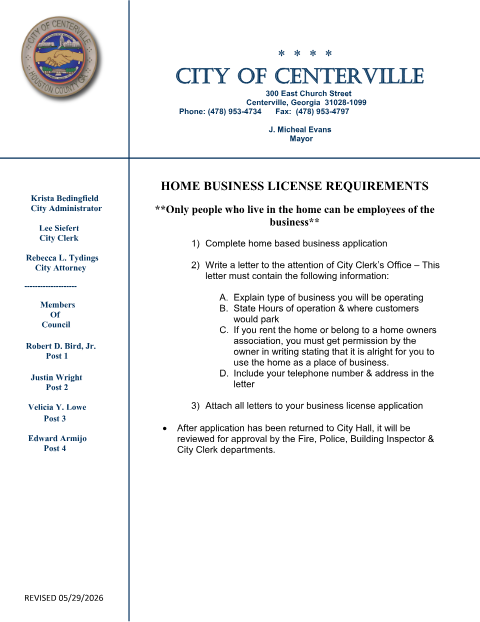 First page of the Home Based Business Application
