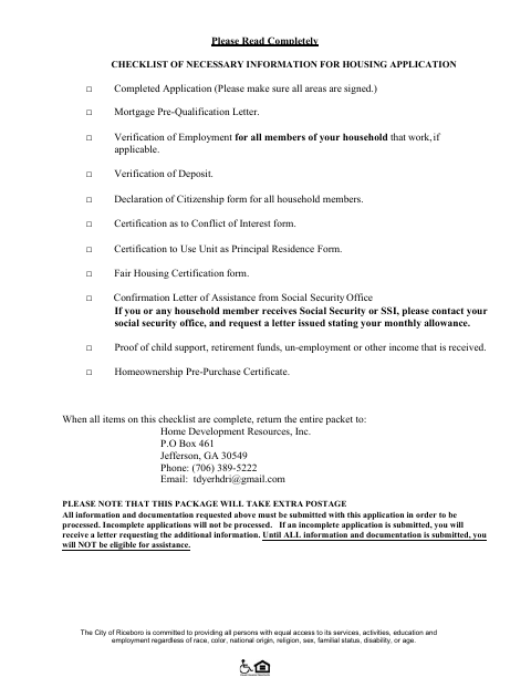 First page of the CHIP Housing Application