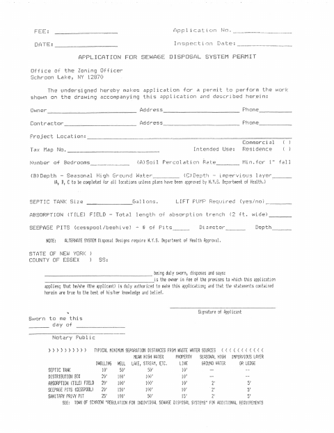 First page of the Application for Sewage Disposal System Permit