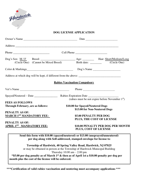 First page of the Dog License Application