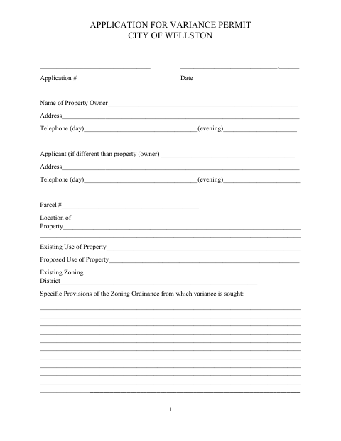 First page of the Variance Permit Application
