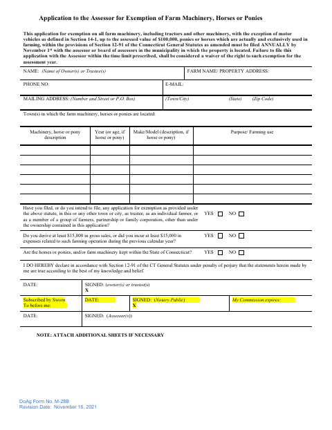 First page of the Application for Exemption of Farm Machinery, Horses or Ponies