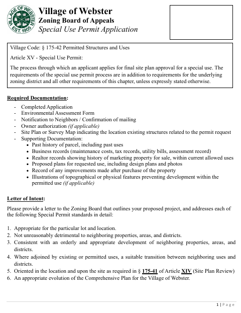 First page of the Special Use Permit Application