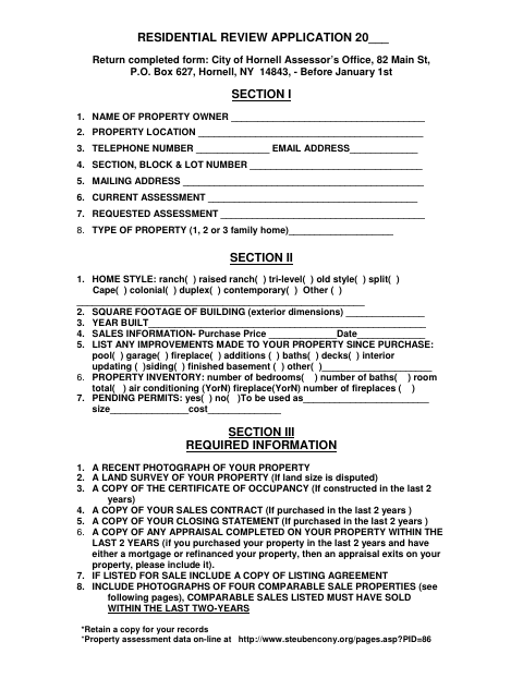 First page of the Residential Review Application