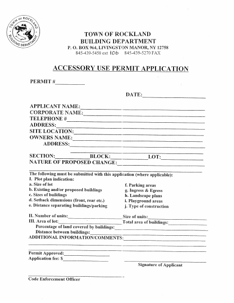 First page of the Accessory Use Permit Application