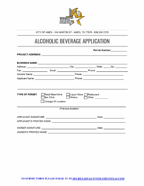 First page of the Alcoholic Beverage Application