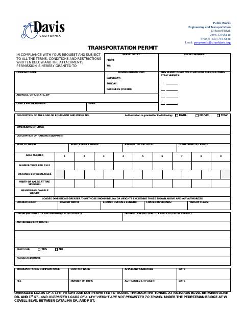 First page of the Transportation Permit Application