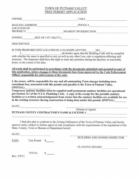 First page of the Tree Permit Application