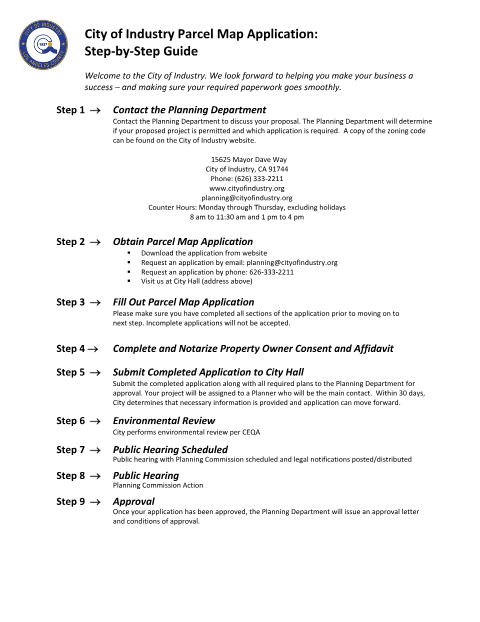 First page of the Parcel Map Application