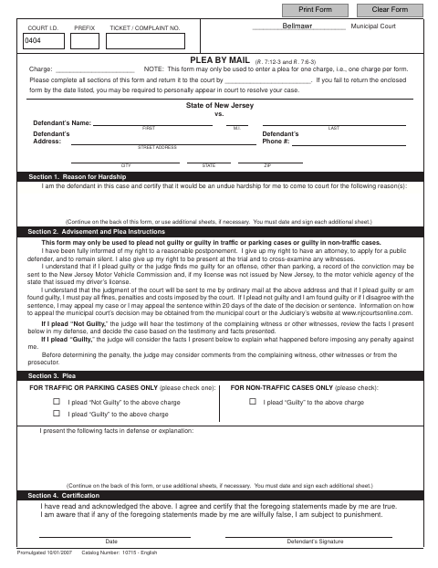 First page of the Plea By Mail