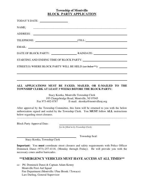 First page of the Block Party Application