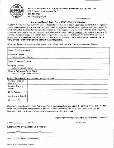 First page of the Authorized Permit Agent Form