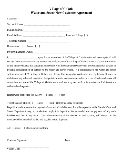 First page of the Water and Sewer New Customer Agreement