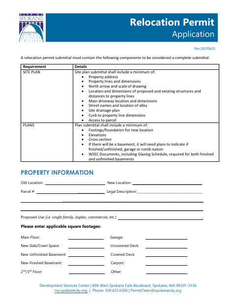 First page of the Relocation Permit Application