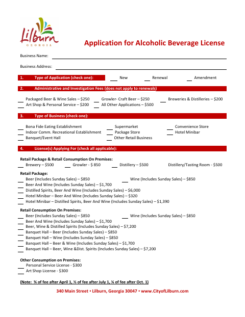 First page of the Alcohol Beverage License Application