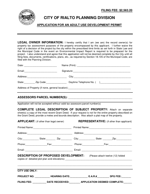 First page of the Application for an Adult Use Development Permit