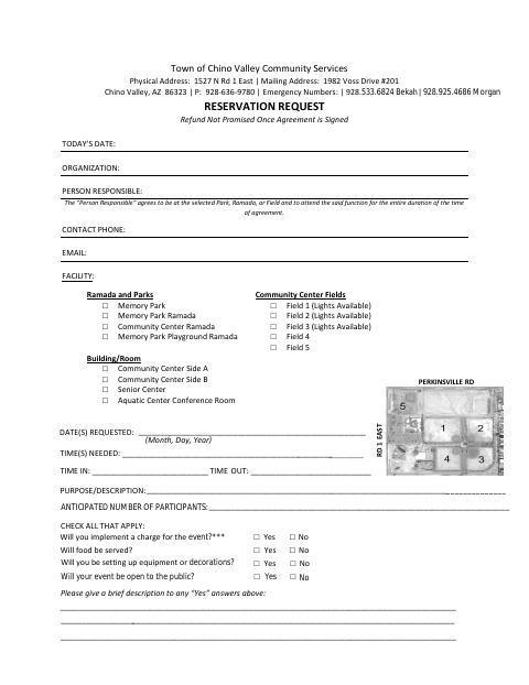 First page of the Reservation Request Form