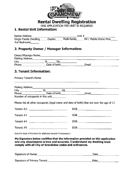 First page of the Rental Dwelling Registration