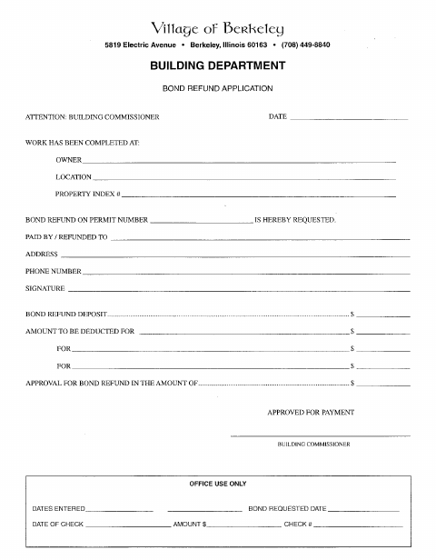 First page of the Bond Refund Application