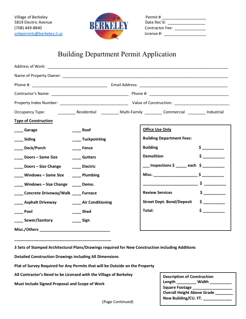 First page of the Building Permit Application
