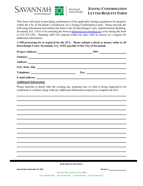 First page of the Zoning Confirmation Letter Request Form