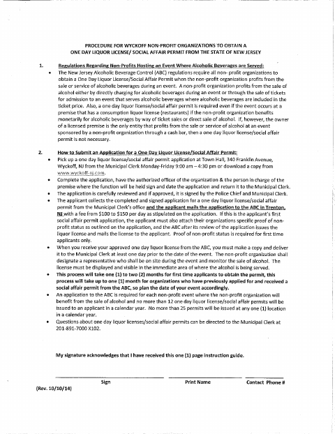 First page of the Social Affair Permit Application