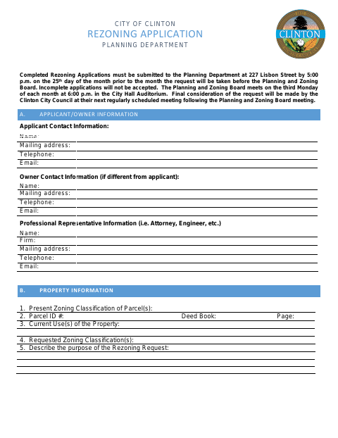 First page of the Rezoning Application