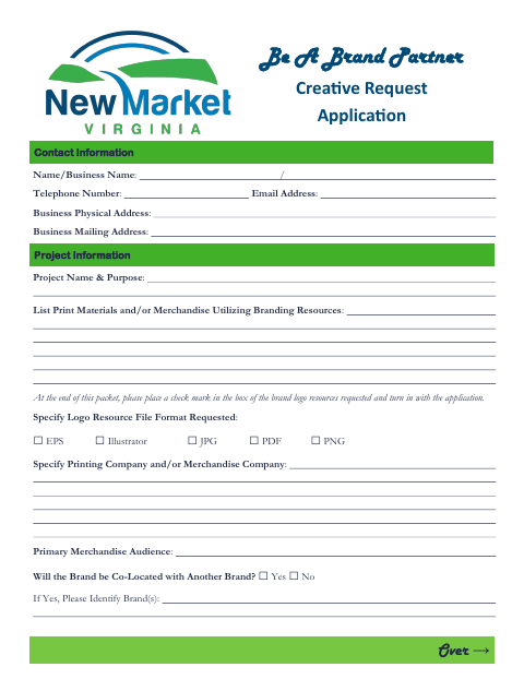 First page of the Creative Request Application