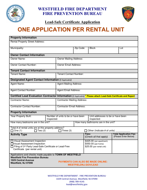 First page of the Lead-Safe Certificate Application