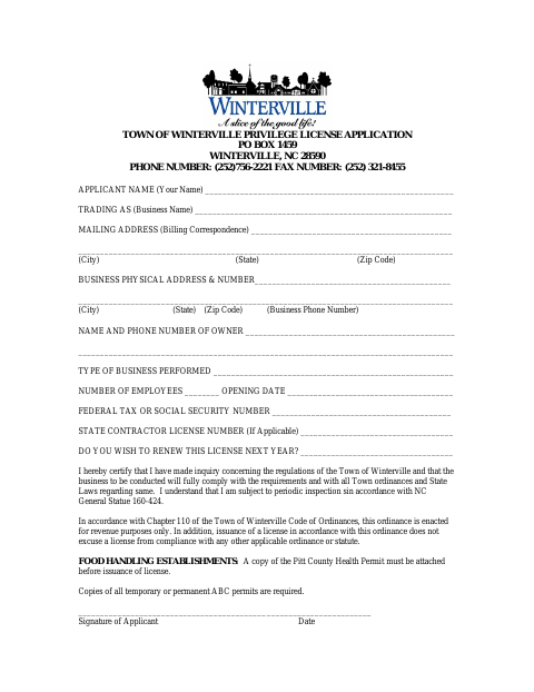 First page of the Privilege License Application