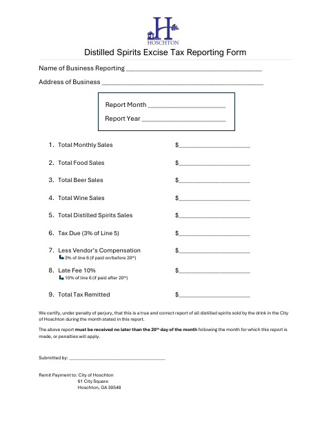 First page of the Distilled Spirits Excise Tax Reporting Form
