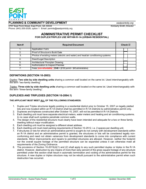 First page of the Duplex/Triplex Administrative Permit Application