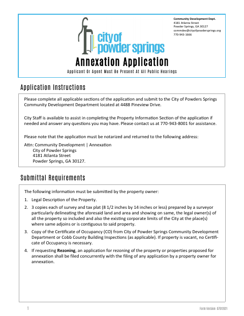First page of the Annexation Application