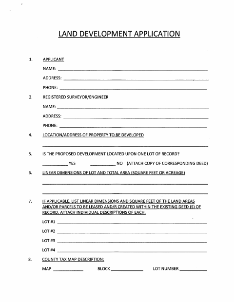 First page of the Land Development Application